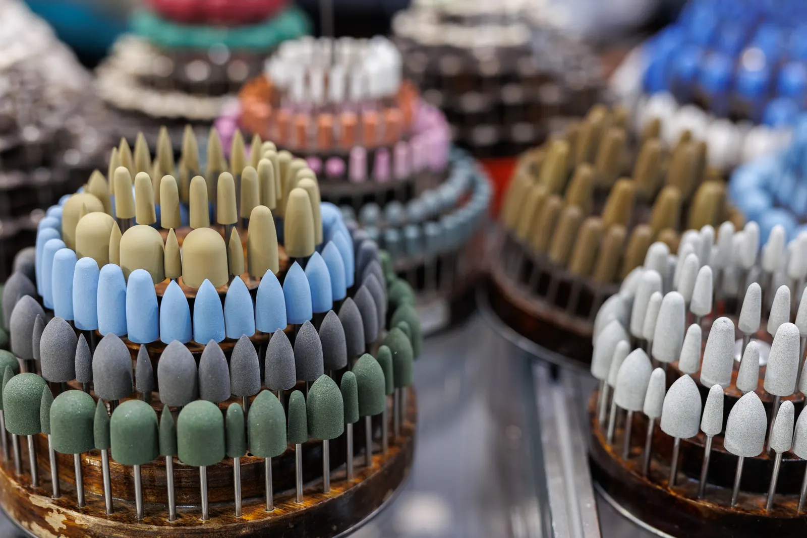 Packaging-ready dental supply items arranged for review
